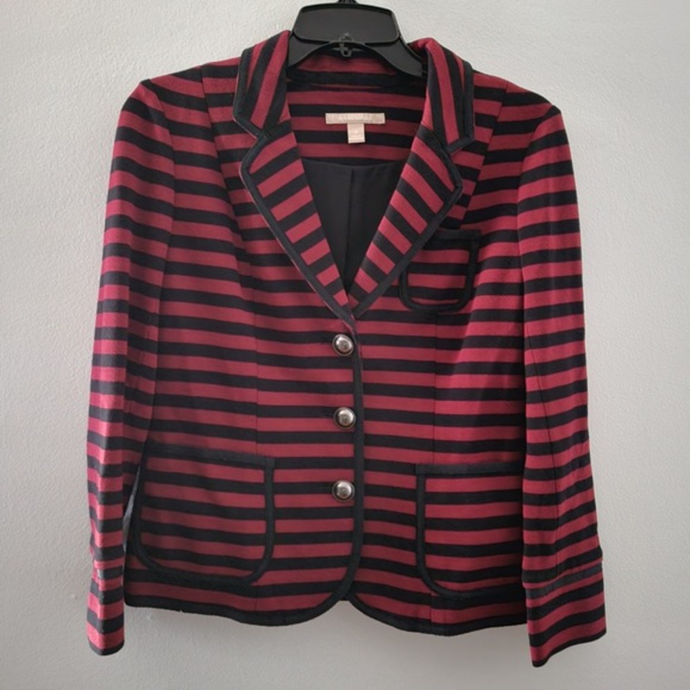 Banana Republic Jersey Knit Black Dark Red Striped Blazer Women's Size‎ 2 Office